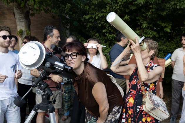 Solar eclipse in Italy CASERTA, ITALY - AUGUST 12: People watch the solar eclipse inside the Caserta planetarium, in Caserta, Southern Italy, on August 12, 2026. A solar eclipse is an optical-astronomical phenomenon, usually associated with the sun-earth-moon system, characterized by the obscuration of all or part of the solar disk by the moon, as seen from Earth. Iso Ekle Anadolu Caserta Italy. Editorial use only. Please get in touch for any other usage.  Copyright: x2026xAnadoluxIsoxEklex