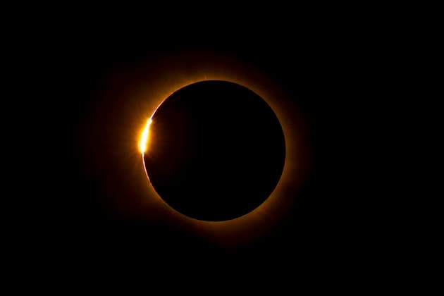 Total solar eclipse in Spain™s Palencia Province, sun covered by moon during totality. Becerril de Campos Palencia Spain