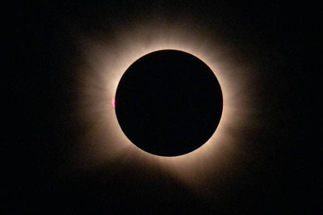 Total solar eclipse seen from the Camino de Santiago near Burgos, Spain, with the eclipsed Sun visible above the landscape along one of the historic pilgrimage routes to Santiago de Compostela Kenai Spain Copyright: xEdwinxRemsbergx xVWPicsx ERE-SolarEclipseSpain-1