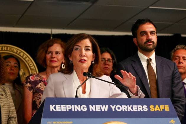 Ice Overreach Announcement New York, NY- August 12: Governor Kathy Hochul, Mayor Zohran Kwame Mamdani and Attorney General Letitia James make an announcement standing up to federal ICE overreach on August 12 2026 Credit: Camara Porter AdMedia EDITORIAL USE ONLY  Copyright: xx CamaraxPorterx xAdMediax admphotosthree009756