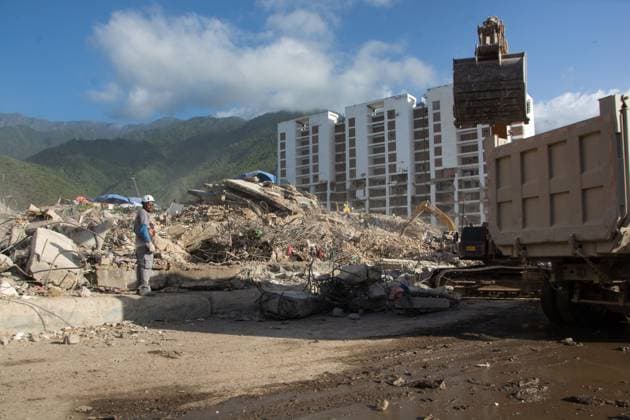 Recovery Efforts Continue in Earthquake-Ravaged La Guaira LA GUAIRA, VENEZUELA AUGUST 12, 2026: Residents continue moving through earthquake-damaged neighborhoods in Tanaguarena, Los Corales and Catia La Mar, where destroyed roads, collapsed buildings and debris continue to disrupt daily life 49 days after the twin earthquakes struck Venezuela s central coast. With public transportation limited, residents walk through rubble and around heavy machinery to reach different parts of the affected areas, while many continue searching for drinking water as recovery and debris removal operations remain underway. Estado la guaira Venezuela (Bolivarian Republic of) Copyright: x xFranyerxNievesx(Babel)x xJNAxPressx