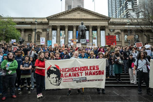 ONE NATION STUDENT PROTEST, Thousands of students rally outside State Library Victoria at a protest of high school and university students opposed to the policies of Pauline Hanson and One Nation in Melbourne, Thursday, August 13, 2026. ( NO ARCHIVING Melbourne Victoria AUSTRALIA  Copyright: xJAYxKOGLERx 20260813191176585816