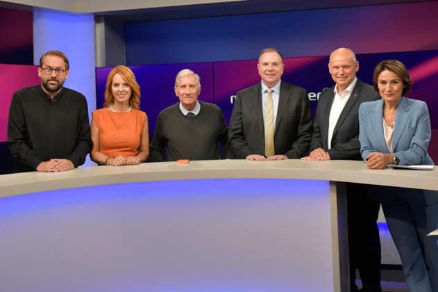 Paul Ronzheimer, Kerstin Palzer, Ulrich Wickert, Ben Hodges, Sebastian Ebel und Sandra Maischberger in der ARD-Talkshow maischberger im Studio Berlin Adlershof. Berlin, 12.08.2026 *** Paul Ronzheimer, Kerstin Palzer, Ulrich Wickert, Ben Hodges, Sebastian Ebel, and Sandra Maischberger on the ARD talk show *maischberger* at the studio in Berlin-Adlershof, Berlin, August 12, 2026 Foto:xM.xBehrensx xFuturexImagex maischberger1208_6802