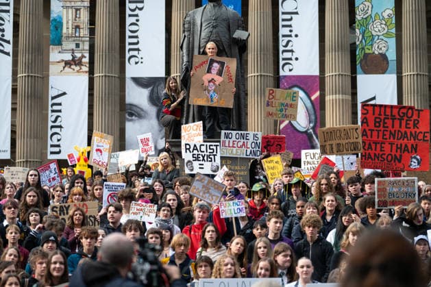 ONE NATION STUDENT PROTEST, High school and university students against the policies of Pauline Hanson and One Nation protest outside State Library Victoria in Melbourne, Thursday, August 13, 2026. ( NO ARCHIVING Melbourne Victoria AUSTRALIA  Copyright: xJAYxKOGLERx 20260813110787731814