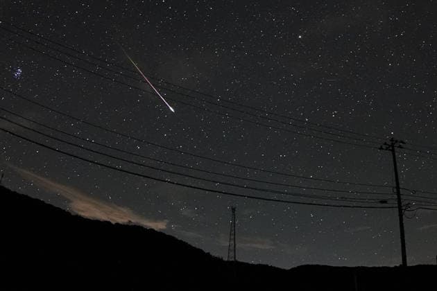 Perseid meteor shower A shooting star lights up the sky over Sado in Niigata Prefecture, northwest of Tokyo, in the early hours of Aug. 13, 2026, as the annual summer Perseid meteor shower peaks.  A14AA0005625657P