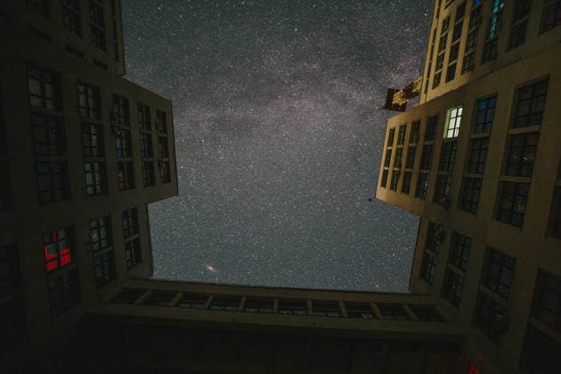 Perseid Meteor Shower In The Sky Over Kharkiv, Ukraine The courtyard of the Derzhprom building is shown against a starry sky. The absence of street lighting allows the Milky Way to be visible in the city center. The Andromeda Nebula is visible in the lower left corner. Kharkiv Ukraine  Copyright: xPavloxPakhomenkox originalFilename: pakhomenko-notitle260813_np1IR.jpg