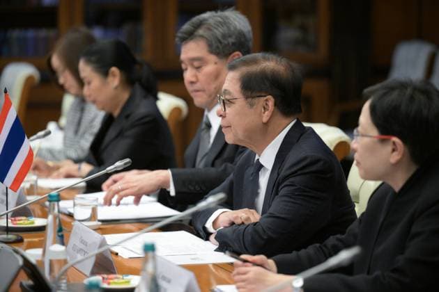 Russia Thailand 9221560 13.08.2026 Thai Deputy Prime Minister and Foreign Minister Sihasak Phuangketkeow attends a meeting on trade and economic cooperation between two countries with Russian Deputy Prime Minister Alexander Novak in Moscow, Russia. Vladimir Astapkovich Sputnik Moscow Russia  Copyright: xVladimirxAstapkovichx