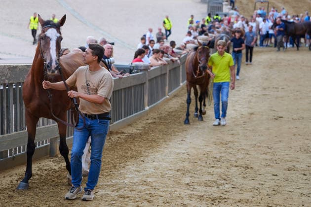 August 13, 2026, Siena, Toscana, ITALIA: Siena, Piazza del Campo Ã¢â‚¬ August 13, 2026. The *Tratta* took place this morning; it is one of the key moments of the Palio, during which the selected horses are assigned by lot to the ten *Contrade* participating in the race on August 16. Siena ITALIA - ZUMAs236 20260813_aap_s236_027 Copyright: xFabioxSassox