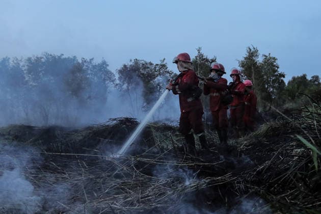 Peatland Fire In South Sumatra Members of the Manggala Agni team work to extinguish a fire at a peatland site in Palm Raya Village, Inderalaya District, South Sumatra, on August 13, 2026. Inderalaya Indonesia  Copyright: xSigitxPrasetyax originalFilename: prasetya-notitle260813_npYFP.jpg