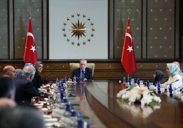 Turkish President Recep Tayyip Erdogan ANKARA, TURKIYE - AUGUST 13: (----EDITORIAL USE ONLY - MANDATORY CREDIT - TURKISH PRESIDENCY MURAT KULA HANDOUT - NO MARKETING NO ADVERTISING CAMPAIGNS - DISTRIBUTED AS A SERVICE TO CLIENTS----) Turkish President Recep Tayyip Erdogan receives the families of martyrs at the Presidential Complex in Ankara, Turkiye on August 13, 2026. Turkish Presidency Murat Kula Anadolu Ankara Turkey. Editorial use only. Please get in touch for any other usage.  Copyright: x2026xAnadoluxTurkishxPresidency xMuratxKulax