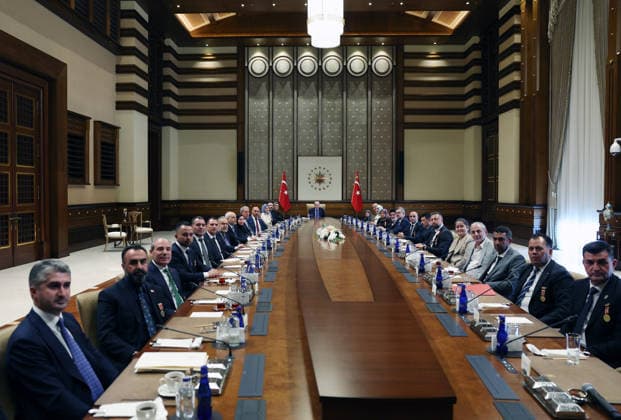 Turkish President Recep Tayyip Erdogan ANKARA, TURKIYE - AUGUST 13: (----EDITORIAL USE ONLY - MANDATORY CREDIT - TURKISH PRESIDENCY MURAT KULA HANDOUT - NO MARKETING NO ADVERTISING CAMPAIGNS - DISTRIBUTED AS A SERVICE TO CLIENTS----) Turkish President Recep Tayyip Erdogan receives the families of martyrs at the Presidential Complex in Ankara, Turkiye on August 13, 2026. Turkish Presidency Murat Kula Anadolu Ankara Turkey. Editorial use only. Please get in touch for any other usage.  Copyright: x2026xAnadoluxTurkishxPresidency xMuratxKulax
