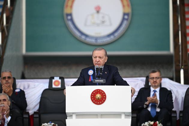 Turkish President Recep Tayyip Erdogan ANKARA, TURKIYE - AUGUST 13: Turkish President Recep Tayyip Erdogan delivers a speech as he attends Gendarmerie and Coast Guard Academy Graduation Ceremony at Gendarmerie and Coast Guard Academy in Beytepe district of Ankara, Turkiye on August 13, 2026. Mehmet Ali Ozcan Anadolu Ankara Turkey. Editorial use only. Please get in touch for any other usage.  Copyright: x2026xAnadoluxMehmetxAlixOzcanx