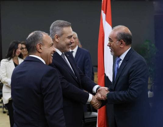 Turkiye-Egypt Joint Planning Group holds second meeting in El Alamein EL ALAMEIN, EGYPT - AUGUST 13: (----EDITORIAL USE ONLY MANDATORY CREDIT - TURKISH FOREIGN MINISTRY HANDOUT - NO MARKETING NO ADVERTISING CAMPAIGNS - DISTRIBUTED AS A SERVICE TO CLIENTS----) Turkish Foreign Minister Hakan Fidan (C) attends the second meeting of the Turkiye-Egypt Joint Planning Group in El Alamein, Egypt on August 13, 2026. Turkish Foreign Ministry Handout Anadolu El Alamein Egypt. Editorial use only. Please get in touch for any other usage.  Copyright: x2026xAnadoluxTurkishxForeignxMinistryx xHandoutx