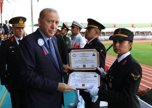 Turkish President Recep Tayyip Erdogan ANKARA, TURKIYE - AUGUST 13: (----EDITORIAL USE ONLY - MANDATORY CREDIT - TURKISH PRESIDENCY MURAT KULA HANDOUT - NO MARKETING NO ADVERTISING CAMPAIGNS - DISTRIBUTED AS A SERVICE TO CLIENTS----) Turkish President Recep Tayyip Erdogan presents diplomas to the award recipients during Gendarmerie and Coast Guard Academy Graduation Ceremony at Gendarmerie and Coast Guard Academy in Beytepe district of Ankara, Turkiye on August 13, 2026. Turkish Presidency Murat Kula Anadolu Ankara Turkey. Editorial use only. Please get in touch for any other usage.  Copyright: x2026xAnadoluxTurkishxPresidencyx xMuratxKulax