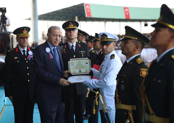 Turkish President Recep Tayyip Erdogan ANKARA, TURKIYE - AUGUST 13: (----EDITORIAL USE ONLY - MANDATORY CREDIT - TURKISH PRESIDENCY MURAT KULA HANDOUT - NO MARKETING NO ADVERTISING CAMPAIGNS - DISTRIBUTED AS A SERVICE TO CLIENTS----) Turkish President Recep Tayyip Erdogan presents diplomas to the award recipients during Gendarmerie and Coast Guard Academy Graduation Ceremony at Gendarmerie and Coast Guard Academy in Beytepe district of Ankara, Turkiye on August 13, 2026. Turkish Presidency Murat Kula Anadolu Ankara Turkey. Editorial use only. Please get in touch for any other usage.  Copyright: x2026xAnadoluxTurkishxPresidencyx xMuratxKulax