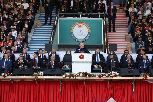 Turkish President Recep Tayyip Erdogan ANKARA, TURKIYE - AUGUST 13: (----EDITORIAL USE ONLY - MANDATORY CREDIT - TURKISH PRESIDENCY MURAT KULA HANDOUT - NO MARKETING NO ADVERTISING CAMPAIGNS - DISTRIBUTED AS A SERVICE TO CLIENTS----) Turkish President Recep Tayyip Erdogan delivers a speech during Gendarmerie and Coast Guard Academy Graduation Ceremony at Gendarmerie and Coast Guard Academy in Beytepe district of Ankara, Turkiye on August 13, 2026. Turkish Presidency Murat Kula Anadolu Ankara Turkey. Editorial use only. Please get in touch for any other usage.  Copyright: x2026xAnadoluxTurkishxPresidencyx xMuratxKulax