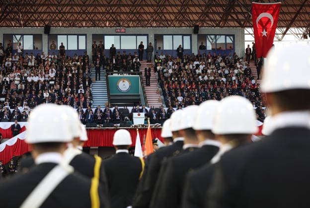 Turkish President Recep Tayyip Erdogan ANKARA, TURKIYE - AUGUST 13: (----EDITORIAL USE ONLY - MANDATORY CREDIT - TURKISH PRESIDENCY MURAT KULA HANDOUT - NO MARKETING NO ADVERTISING CAMPAIGNS - DISTRIBUTED AS A SERVICE TO CLIENTS----) Turkish President Recep Tayyip Erdogan delivers a speech during Gendarmerie and Coast Guard Academy Graduation Ceremony at Gendarmerie and Coast Guard Academy in Beytepe district of Ankara, Turkiye on August 13, 2026. Turkish Presidency Murat Kula Anadolu Ankara Turkey. Editorial use only. Please get in touch for any other usage.  Copyright: x2026xAnadoluxTurkishxPresidencyx xMuratxKulax