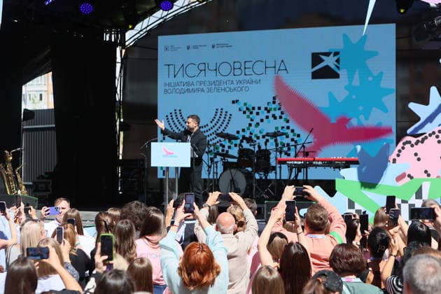 President of Ukraine Volodymyr Zelenskyy addresses participants in the final stage of selection for the National Tysiachovesna Initiative during a working visit to Ivano-Frankivsk, Ukraine, August 13, 2026. The Tysiachovesna (Thousand Springs) Initiative of the President of Ukraine is implemented by the Ministry of Culture and the Office of the President. It is designed to foster the creation of new, high-quality Ukrainian cultural products, with up to UAH 4 billion in state support allocated for its implementation. (Photo by Yurii Rylchuk Ukrinform) Ukrainian President addresses finalists of National Tysiachovesna Initiative  Copyright: xYuriixRylchukx