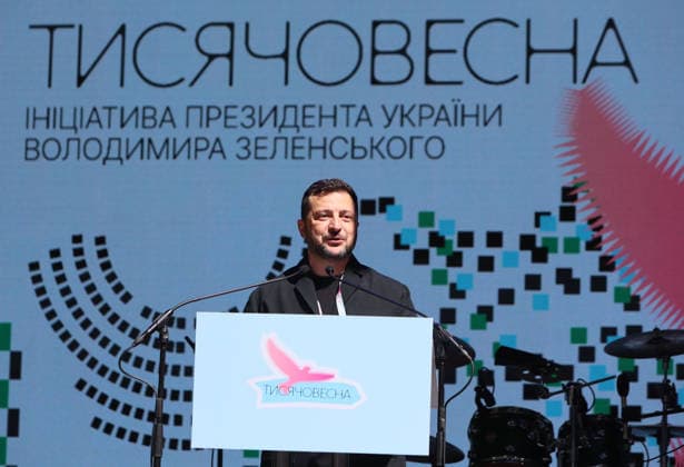 President of Ukraine Volodymyr Zelenskyy addresses participants in the final stage of selection for the National Tysiachovesna Initiative during a working visit to Ivano-Frankivsk, Ukraine, August 13, 2026. The Tysiachovesna (Thousand Springs) Initiative of the President of Ukraine is implemented by the Ministry of Culture and the Office of the President. It is designed to foster the creation of new, high-quality Ukrainian cultural products, with up to UAH 4 billion in state support allocated for its implementation. (Photo by Yurii Rylchuk Ukrinform) Ukrainian President addresses finalists of National Tysiachovesna Initiative  Copyright: xYuriixRylchukx