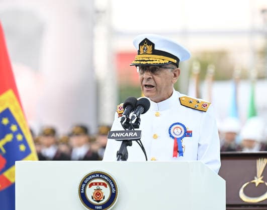 Turkish President Recep Tayyip Erdogan ANKARA, TURKIYE - AUGUST 13:Vice Admiral Ahmet Kendir, Commander of the Coast Guard delivers a speech as he attends Gendarmerie and Coast Guard Academy Graduation Ceremony at Gendarmerie and Coast Guard Academy in Beytepe district of Ankara, Turkiye on August 13, 2026. Mehmet Ali Ozcan Anadolu Ankara Turkey. Editorial use only. Please get in touch for any other usage.  Copyright: x2026xAnadoluxMehmetxAlixOzcanx