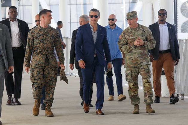 US and Panamanian forces conduct joint maritime operations during PANAMAX 2026 exercise PANAMA CITY, PANAMA - AUGUST 13: US Secretary of Defense Pete Hegseth stands alongside U.S. and partner nation personnel during the PANAMAX 2026 joint security exercise in Panama on August 13, 2026. Held live and in the field for the first time since 2012, the 11-day multinational exercise brought together forces from the U.S., Panama, and 17 partner nations to conduct maritime drills, air assault missions, cyber defense, and special operations training aimed at protecting the Panama Canal and countering regional security threats. Daniel Gonzalez Anadolu Panama City Panama. Editorial use only. Please get in touch for any other usage.  Copyright: x2026xAnadoluxDanielxGonzalezx