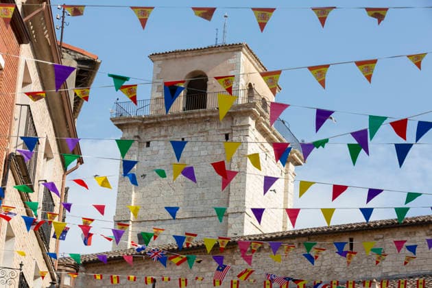 August 13, 2026, PeoÂ±Afiel, Valladolid, USA: Banderitas fill the streets and plazas of the village of PeoÂ±afiel, Spain for the Fiestas de Nuestra SeoÂ±ora y San Roque on Thursday, August 13, 2026. The annual festival, taking place this year on August 14-18, includes traditional bullfighting and bull running events. PeoÂ±Afiel USA  - ZUMAg235 20260813_zap_g235_003 Copyright: xPaulxChristianxGordonx