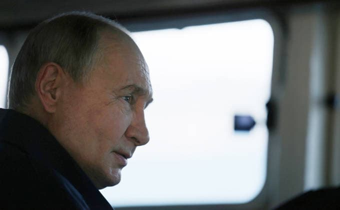 August 13, 2026, Korsakov, Sakhalin Oblast, Russia: Russian President Vladimir Putin, observes the Pacific Fleet naval exercises from the bridge of the Russian Navy Slava-class missile cruiser RF Varyag, August 12, 2026 off the coast of Sakhalin Island, Russia. Korsakov Russia - ZUMAp138 20260813_zaa_p138_002 Copyright: xGavriilxGrigorov RussianxGovernmx