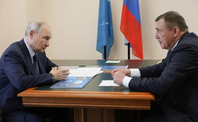 August 13, 2026, Kurilsk, Sakhalin Oblast, Russia: Russian President Vladimir Putin, listens to Sakhalin Region Governor Valery Limarenko deliver his report during a working meeting, August 13, 2026 in Kurilsk, Sakhalin Oblast, Russia. Kurilsk Russia - ZUMAp138 20260813_zaa_p138_019 Copyright: xGavriilxGrigorov RussianxGovernmx
