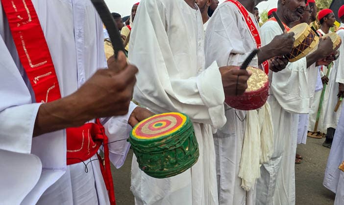 Traditional Prophet s Procession in Sudan KHARTOUM, SUDAN - AUGUST 13: People take part in Prophet s Procession march, which was held ahead of the anniversary of the Prophet Muhammad s birth, one of the country s deep-rooted traditions, in Khartoum, Sudan on August 13, 2026. Sufi groups performed devotional chants and hymns during the procession. Nezar Abdallah Basheer Anadolu Khartoum Sudan. Editorial use only. Please get in touch for any other usage.  Copyright: x2026xAnadoluxNezarxAbdallahxBasheerx