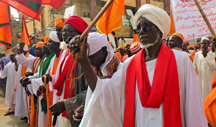 Traditional Prophet s Procession in Sudan KHARTOUM, SUDAN - AUGUST 13: People take part in Prophet s Procession march, which was held ahead of the anniversary of the Prophet Muhammad s birth, one of the country s deep-rooted traditions, in Khartoum, Sudan on August 13, 2026. Sufi groups performed devotional chants and hymns during the procession. Nezar Abdallah Basheer Anadolu Khartoum Sudan. Editorial use only. Please get in touch for any other usage.  Copyright: x2026xAnadoluxNezarxAbdallahxBasheerx