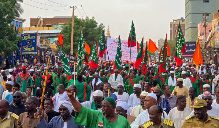 Traditional Prophet s Procession in Sudan KHARTOUM, SUDAN - AUGUST 13: People take part in Prophet s Procession march, which was held ahead of the anniversary of the Prophet Muhammad s birth, one of the country s deep-rooted traditions, in Khartoum, Sudan on August 13, 2026. Sufi groups performed devotional chants and hymns during the procession. Nezar Abdallah Basheer Anadolu Khartoum Sudan. Editorial use only. Please get in touch for any other usage.  Copyright: x2026xAnadoluxNezarxAbdallahxBasheerx