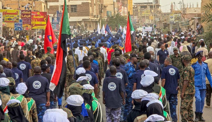 Traditional Prophet s Procession in Sudan KHARTOUM, SUDAN - AUGUST 13: People take part in Prophet s Procession march, which was held ahead of the anniversary of the Prophet Muhammad s birth, one of the country s deep-rooted traditions, in Khartoum, Sudan on August 13, 2026. Sufi groups performed devotional chants and hymns during the procession. Nezar Abdallah Basheer Anadolu Khartoum Sudan. Editorial use only. Please get in touch for any other usage.  Copyright: x2026xAnadoluxNezarxAbdallahxBasheerx