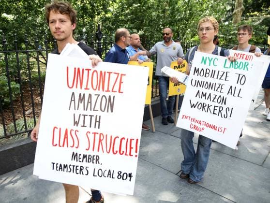 August 13, 2026, New York, New York, USA: Amazon Teamsters and Allies picket outside of City Hall for passage of the Delivery Protection Act. The Delivery Protection Act would require companies like Amazon to hire its workforce directly, essentially making AmazonÃ¢â‚¬â ¢s corrupt third-party Delivery Service Partner model illegal in New York City. New York USA  - ZUMAk03_ 20260813_zaf_k03_058 Copyright: xNancyxKaszermanx