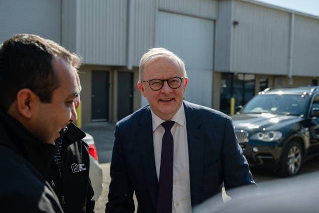 ANTHONY ALBANESE PRESSER, Australian Prime Minister Anthony Albanese during a visit to RK Solar & Consulting Services in Sydney, Friday, August 14, 2026. ( NO ARCHIVING Sydney New South Wales Australia  Copyright: xSarahxWilsonx 20260814116743830838