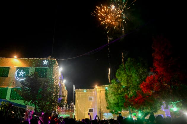 Pakistan Independence Day Celebrations Rawalpindi A firework bursts above an illuminated building during Independence Day celebrations in Rawalpindi, Pakistan, on August 14, 2026. Pakistan marks Independence Day on August 14, commemorating the countryis independence from British rule in 1947. Rawalpindi Punjab Pakistan Copyright: xZubairxAbbasix