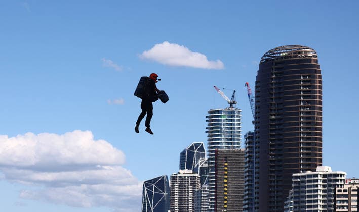 PACIFIC AIRSHOW, Performers in Gravity jet suits are seen during The Pacific Airshow Gold Coast in Surfers Paradise, Queensland, Friday, August 14, 2026. ( NO ARCHIVING Surfers Paradise Queensland AUSTRALIA  Copyright: xx 20260814140058260867