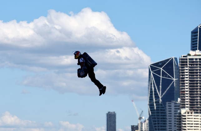 PACIFIC AIRSHOW, Performers in Gravity jet suits are seen during The Pacific Airshow Gold Coast in Surfers Paradise, Queensland, Friday, August 14, 2026. ( NO ARCHIVING Surfers Paradise Queensland AUSTRALIA  Copyright: xx 20260814141155622548