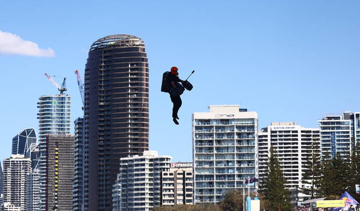 PACIFIC AIRSHOW, Performers in Gravity jet suits are seen during The Pacific Airshow Gold Coast in Surfers Paradise, Queensland, Friday, August 14, 2026. ( NO ARCHIVING Surfers Paradise Queensland AUSTRALIA  Copyright: xx 20260814170016838506