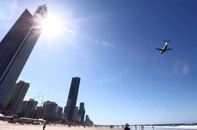 PACIFIC AIRSHOW, A C17 flies over the beach during The Pacific Airshow Gold Coast in Surfers Paradise, Queensland, Friday, August 14, 2026. ( NO ARCHIVING Surfers Paradise Queensland AUSTRALIA  Copyright: xx 20260814124738809869