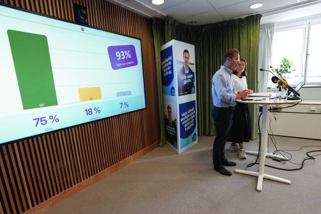 STOCKHOLM, SVERIGE 20260814 Moderaternas partiledare Ulf Kristersson (M) och partisekreterare Karin Enström (M), under en pressträff där de redovisar resultatet av Moderaternas vallöften för denna mandatperiod och vilka effekter det har fatt för Sverige. STOCKHOLM SVERIGE x10658x *** STOCKHOLM, SWEDEN, August 14, 2026: Moderate Party Chairman Ulf Kristersson (M) and Party Secretary Karin Enström (M), during a press conference where they presented the results of the Moderate Party’s campaign promises for this term of office and the impact they have had on Sweden STOCKHOLM, SWEDEN x10658x  Copyright: xMagnusxLejhall TTx PRESSTRÄFF MODERATERNA OM VALLÖFTEN qGVAHceTGD4