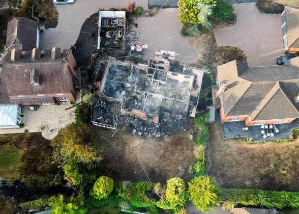 August 14, 2026, Stourbridge, West Midlands, UK: Stourbridge, UK. Damaged caused to homes in the Stourbridge area of Birmingham, West Midlands, after fires broke out yesterday afternoon in record temperatures. The UK experienced its hottest day of the year on Thursday, with a peak of 38.1 degrees celsius recorded at Kew Gardens. Stourbridge UK  - ZUMAl94_ 20260814_zaf_l94_005 Copyright: xIoannisxAlexopoulosx