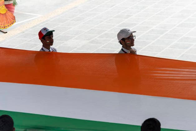 August 14, 2026, New Delhi, Delhi, India: Students and teachers take part in a Tiranga Yatra as a Delhi school celebrates IndiaÃ¢â‚¬â ¢s 80th Independence Day in New Delhi. Students carry a 100 foot long Indian national flag during the procession, promoting a message of unity, solidarity and national pride. New Delhi India  - ZUMAt180 20260814_zip_t180_007 Copyright: xJaixThakurx
