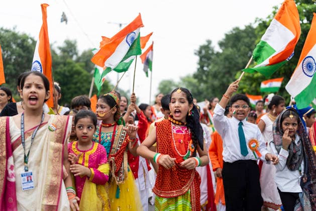 August 14, 2026, New Delhi, Delhi, India: Students and teachers take part in a Tiranga Yatra as a Delhi school celebrates IndiaÃ¢â‚¬â ¢s 80th Independence Day in New Delhi. Students carry a 100 foot long Indian national flag during the procession, promoting a message of unity, solidarity and national pride. New Delhi India  - ZUMAt180 20260814_zip_t180_010 Copyright: xJaixThakurx