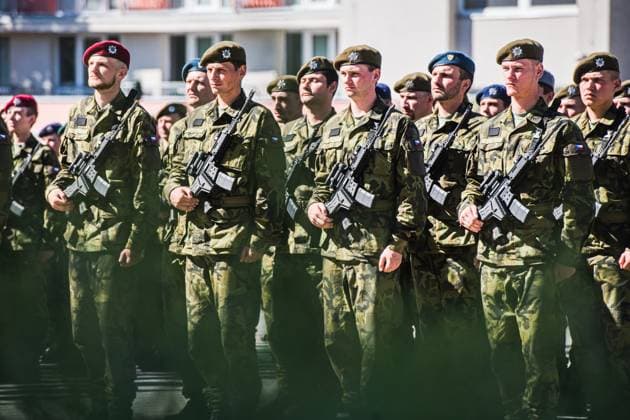 Czech Prime Minister Andrej Babis (ANO) and Czech Defence Minister Jaromir Zuna (for SPD) attend ceremonial military oath of participants in Military Academy basic course (pictured) in Vyskov, Czech Republic, August 14, 2026. (CTKxPhoto PatrikxUhlir) CTKPhotoP2026081403590  CTKPhotoP2026081403590