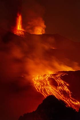 Mount Etna s eruptive activity continues CATANIA, ITALY - AUGUST 14: Mount Etna s eruptive activity continues, with active lava flows fed by vents located at 2,750 and 1,900 meters of altitude, alongside ongoing ash emissions from the Voragine summit crater in Catania, Sicily, Italy on August 14, 2026. The spectacular glowing lava streams have attracted an exceptional influx of hikers, tourists, and curious onlookers eager to witness the volcanic phenomenon at night. In response to this dangerous mass exodus towards the active lava fronts, local authorities have implemented strict roadblocks, parking bans along key mountain routes like the Mareneve road, and restricted access to the affected areas to ensure public safety. Meanwhile, the con  Copyright: x2026xAnadoluxSalvatorexAllegrax