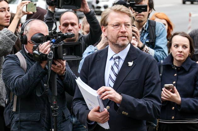 RUSSIA, MOSCOW - AUGUST 14, 2026: Yabloko Party Chairman Nikolai Rybakov arrives at the building of the Supreme Court of Russia to file an appeal against the court s ruling which deregistered the party before the 2026 Russian State Duma election. Sergei Bulkin TASS  96139205