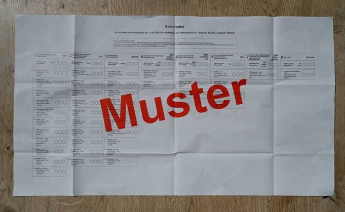 Landkreis Leer muss 27.500 Stimmzettel neu drucken Blick auf den fehlerhaften Stimmzettel. Ankreuzfelder fehlen bei vier Kandidaten für die Wahl des Kreistags. Leer Niedersachsen Deutschland *** Leer District Must Reprint 27,500 Ballots: A Look at the Faulty Ballot—Checkboxes Missing for Four Candidates in the Leer District Council Election, Lower Saxony, Germany Copyright: xdiebildwerftx