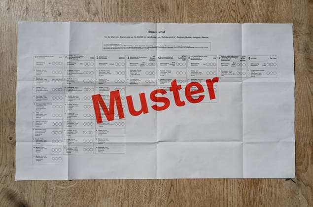 Landkreis Leer muss 27.500 Stimmzettel neu drucken Blick auf den fehlerhaften Stimmzettel. Ankreuzfelder fehlen bei vier Kandidaten für die Wahl des Kreistags. Leer Niedersachsen Deutschland *** Leer District Must Reprint 27,500 Ballots: A Look at the Faulty Ballot—Checkboxes Missing for Four Candidates in the Leer District Council Election, Lower Saxony, Germany Copyright: xdiebildwerftx
