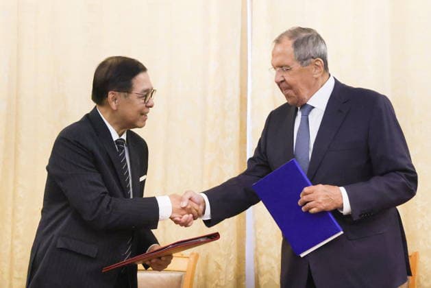 RUSSIA, MOSCOW - AUGUST 14, 2026: A meeting takes place between Sihasak Phuangketkeow (L), Foreign Minister of Thailand, and his counterpart Sergei Lavrov of Russia. Vladimir Gerdo TASS  96142290