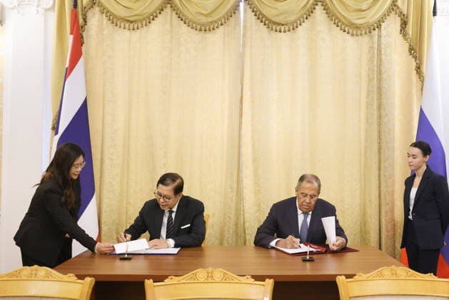 RUSSIA, MOSCOW - AUGUST 14, 2026: A meeting takes place between Sihasak Phuangketkeow (L), Foreign Minister of Thailand, and his counterpart Sergei Lavrov of Russia Moscow Russia  - ZUMAt113 20260814_zaa_t113_160 Copyright: xVladimirxGerdox